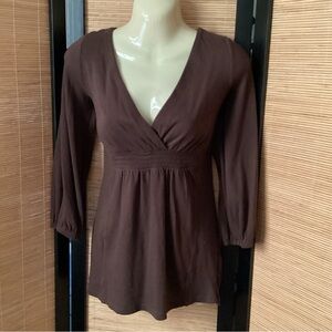 💗 Old Navy V-Neck Blouse Sz S NWOT chocolate brown tunic top fit flare